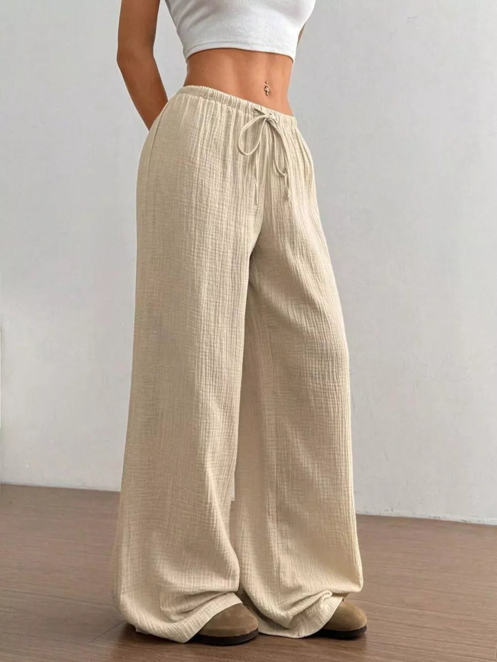 Wide-leg Drawstring Cotton Pants, view 25