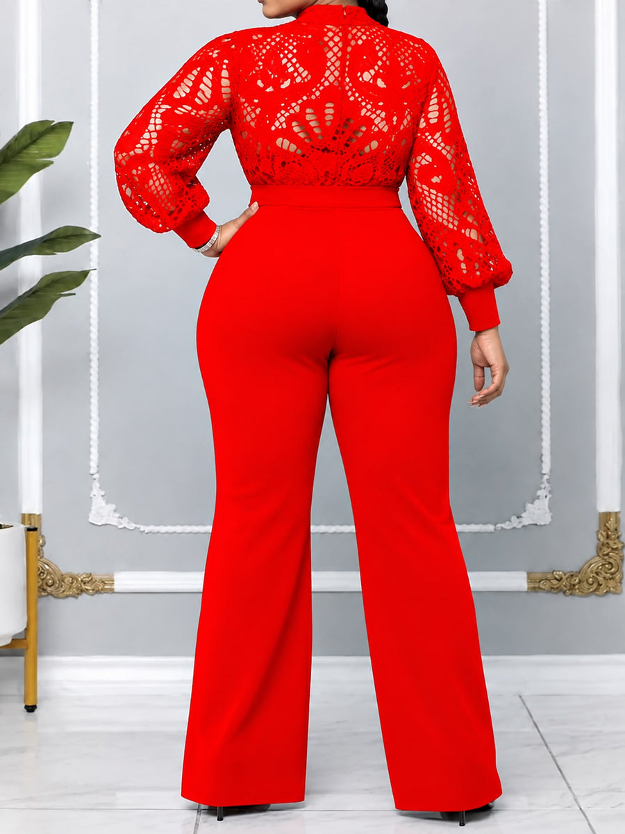 jumpsuit featuring lace in Red with The main fabric contains 50% to less than 70% polyester texture