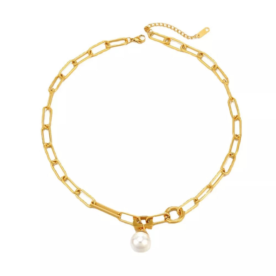 18k Gold-plated Chain Pearl Necklace in ivory with 18K gold-plated