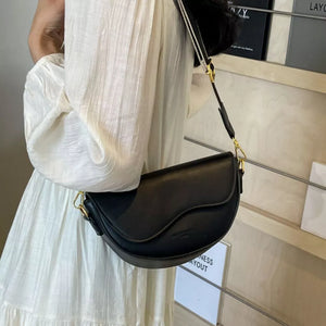 Black with Leather Crescent Crossbody Bag