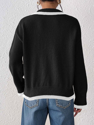 beige relaxed pullover sweater with collared