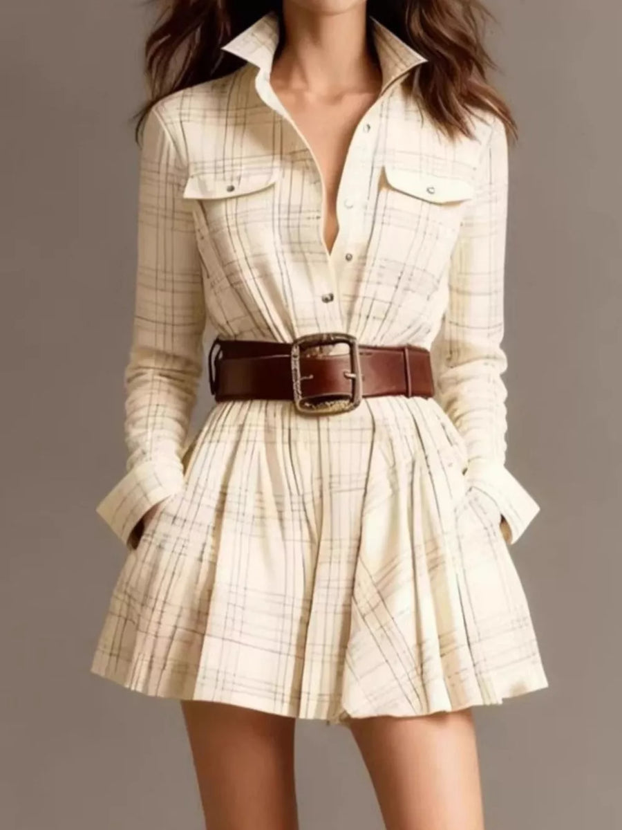 Dark Blue shirt dress with belted and long sleeve