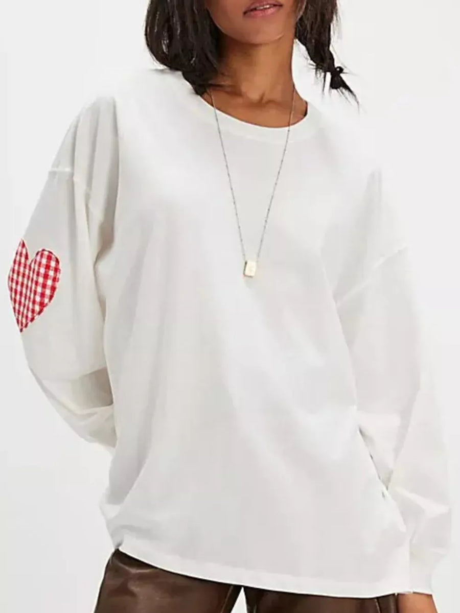 Burgundy with Heart Patch Long Sleeve Sweatshirt in Burgundy