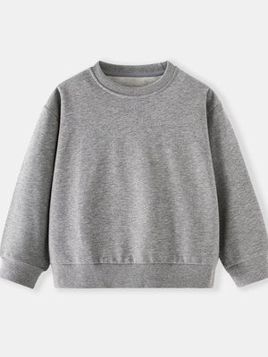 Gray crew-neck sweatshirt for kids, long sleeves, ribbed cuffs and hem