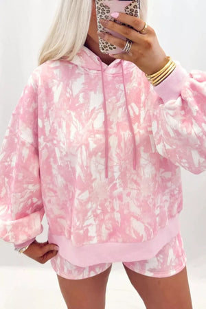 Abstract Print Loose Hoodie And Slim Shorts Set option 4