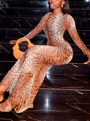 Leopard Print Mesh Maxi Dress option 6