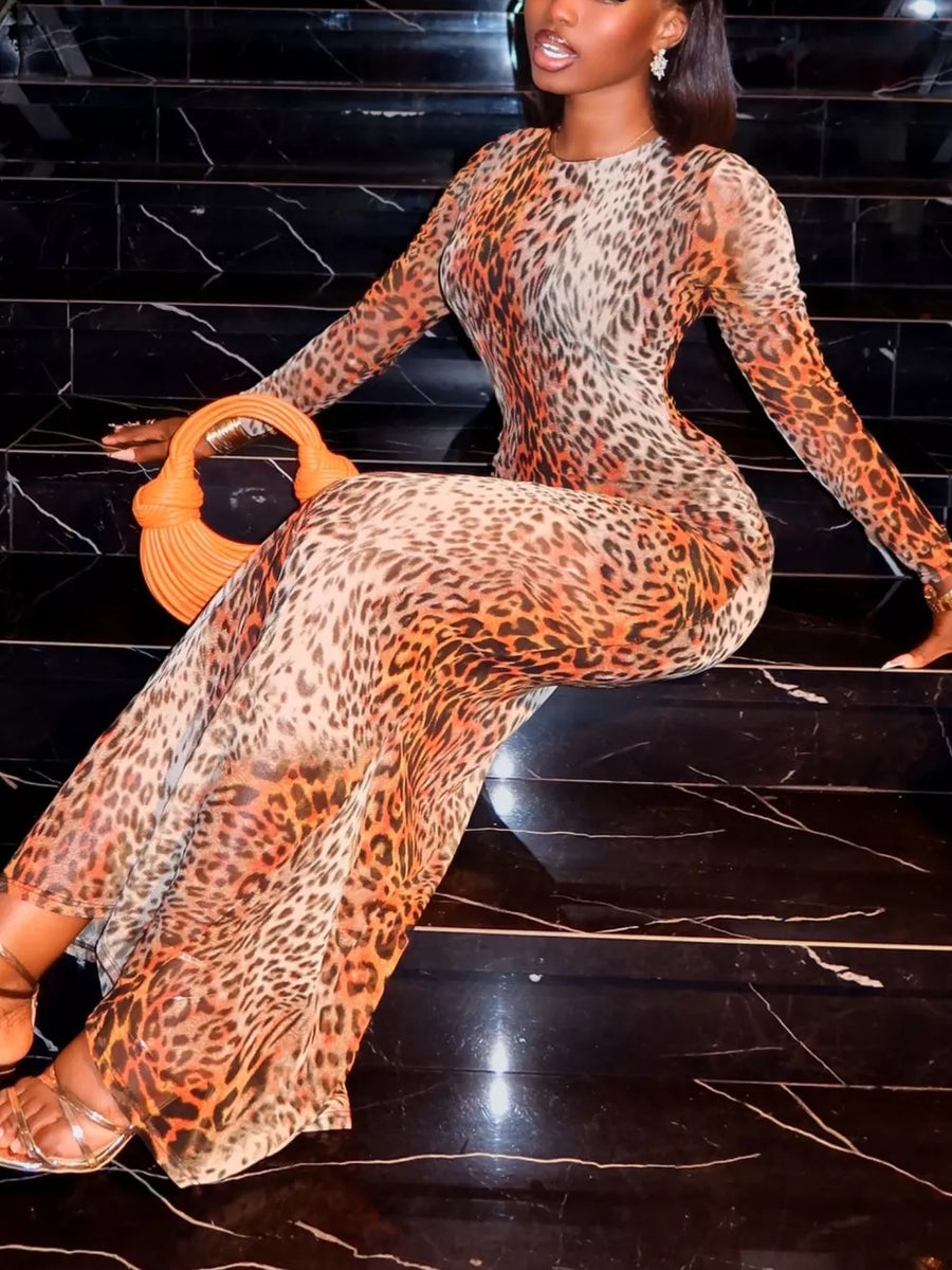 Leopard Print Mesh Maxi Dress option 6