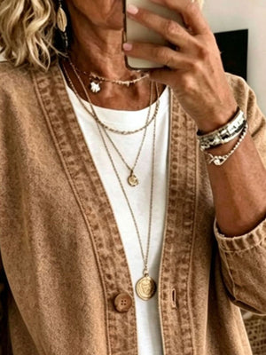classic denim jacket in Camel with v-neck
