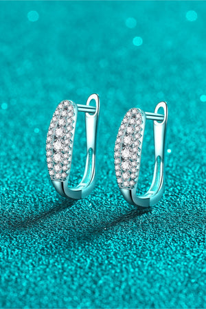Silver pavé hoop earrings with clear stones, modern essential style.