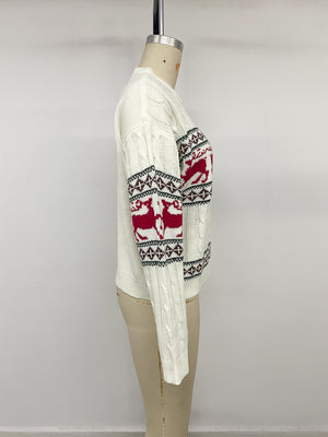 Christmas Reindeer Cable Knit Sweater in Beige with cable-knit