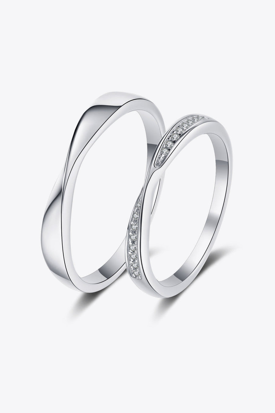 Ethereal Silver delicate band rings, one plain, one with pave diamonds.