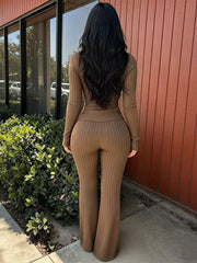 Green jumpsuit featuring cutout and ribbed