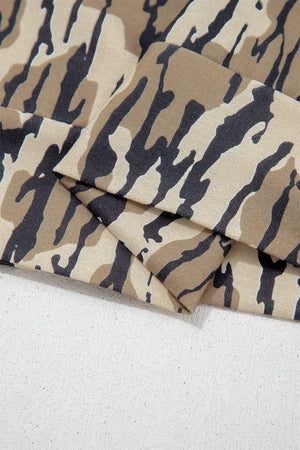 Camouflage Zipper Collar Front Pocket Sweatshirt in olive green