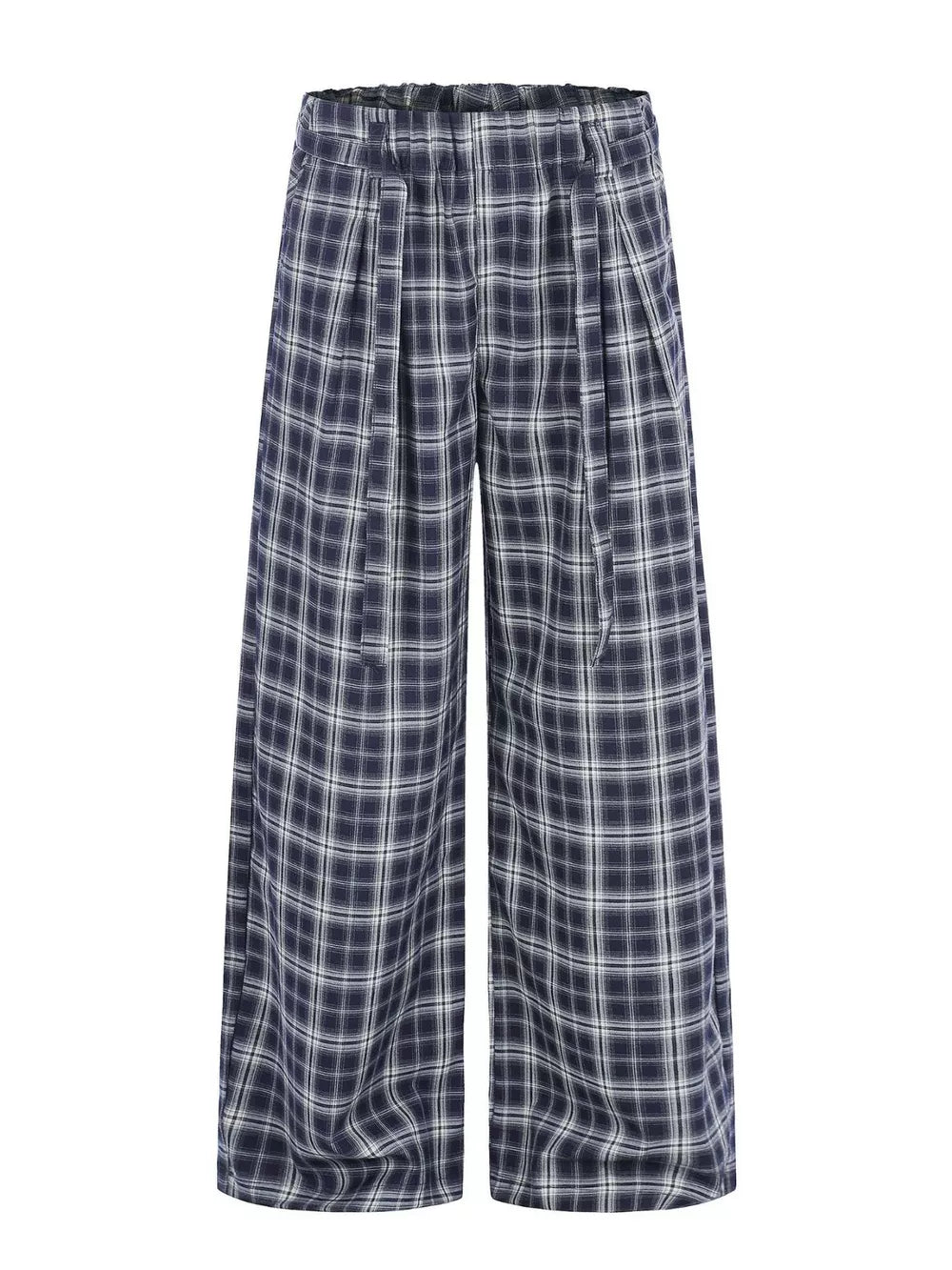 Blue Men S Plaid Wide-leg Pants