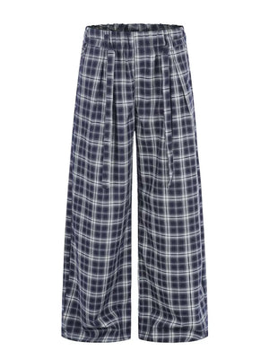 Blue Men S Plaid Wide-leg Pants