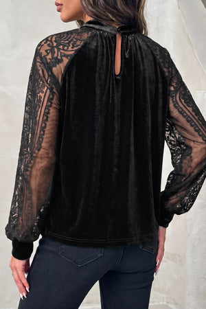 Solid Sheer Lace Velvet Blouse option 6