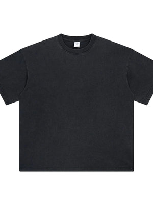 Oversized black washed cotton crewneck t-shirt with a relaxed fit and crew neckline.
