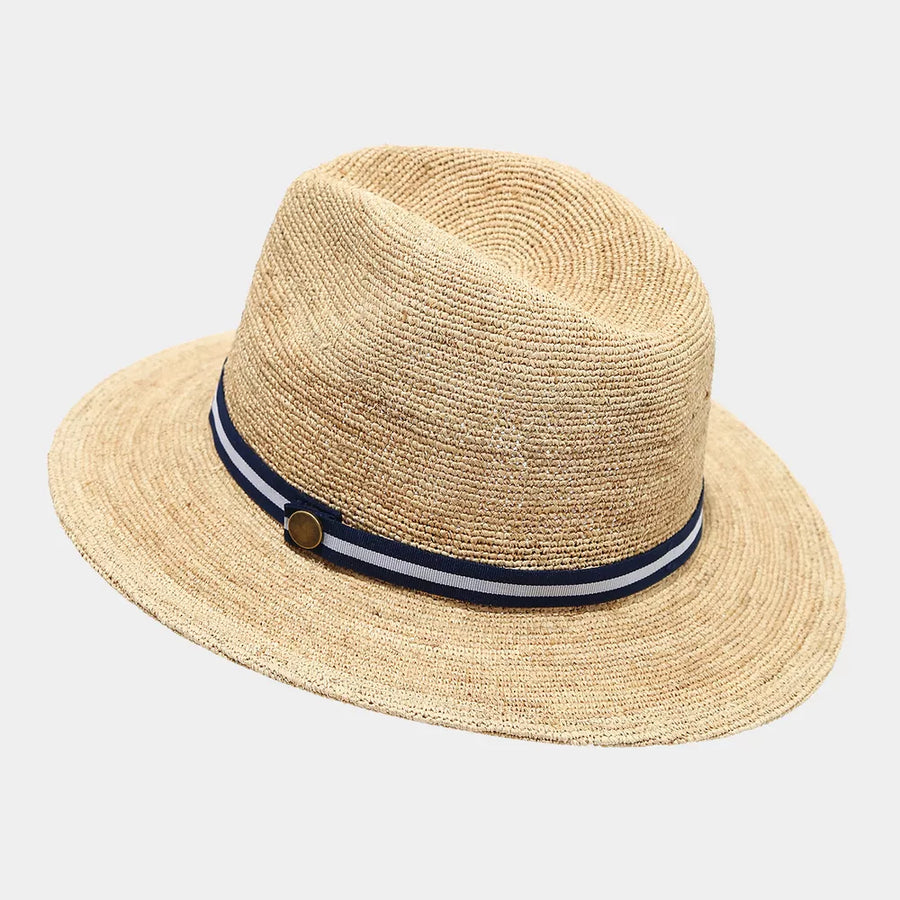 Raffia grass Imported Size &amp hat in white with fedora silhouette