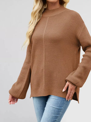 mock neck sweater featuring ribbed in Apricot with 100% Acrylic Care instructions: Machine wash cold texture