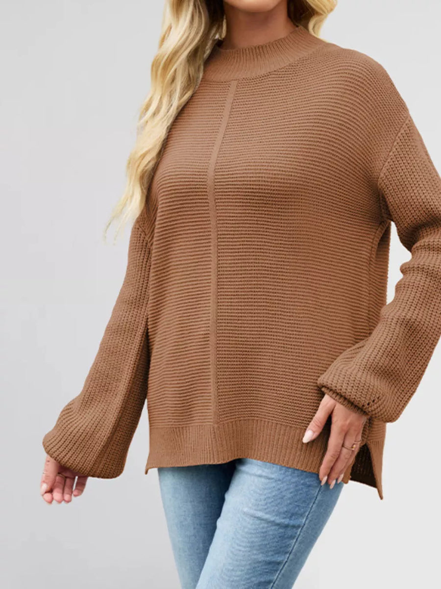 mock neck sweater featuring ribbed in Apricot with 100% Acrylic Care instructions: Machine wash cold texture
