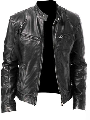 Black Men's Full Size Leather Biker Jacket