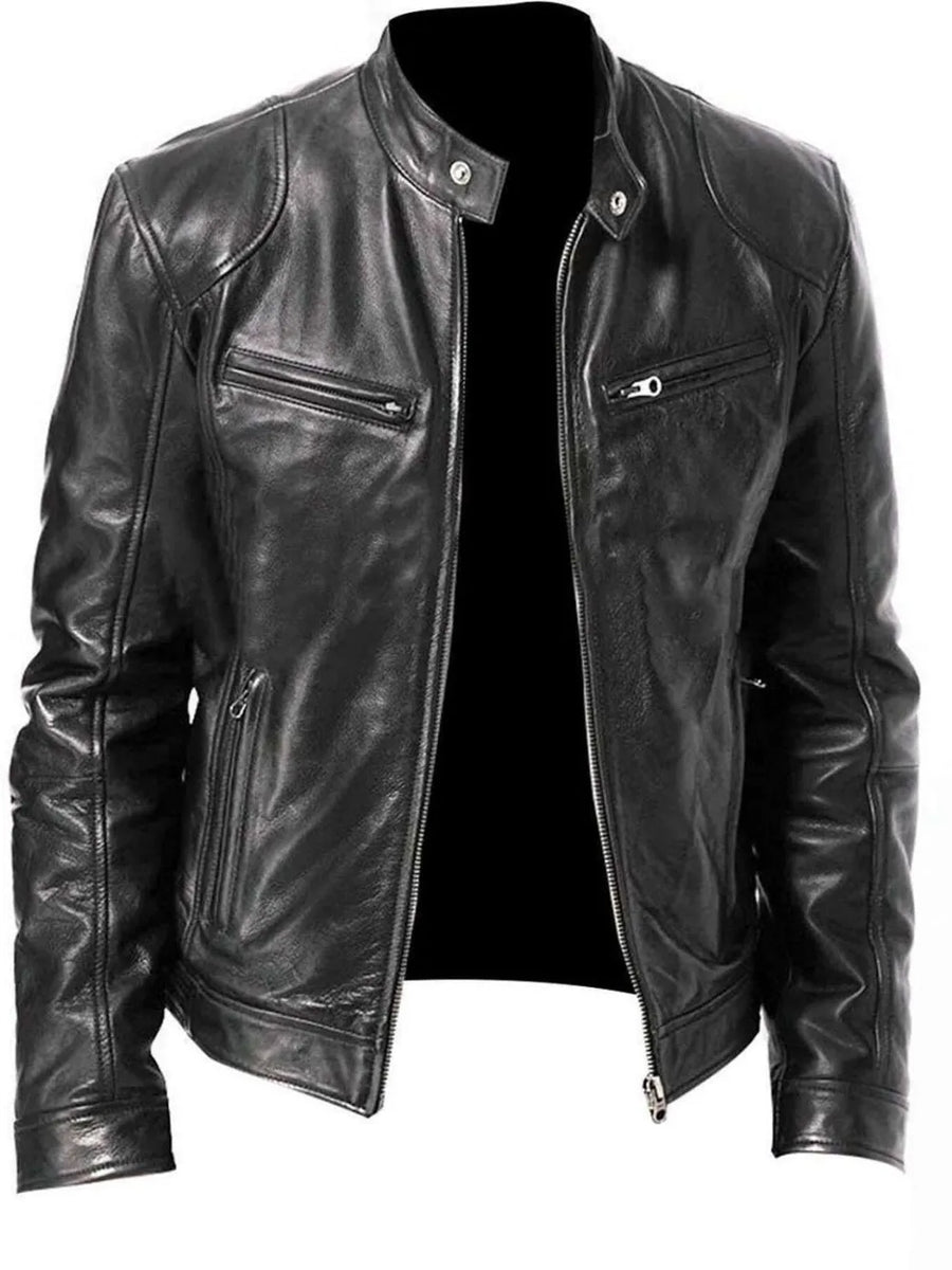 Black Men's Full Size Leather Biker Jacket