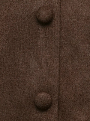 Button-front Long Sleeve Blazer Dress in chocolate brown with buttoned