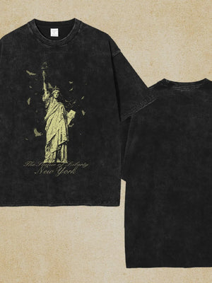 Black vintage wash t-shirt with Statue of Liberty graphic and New York text