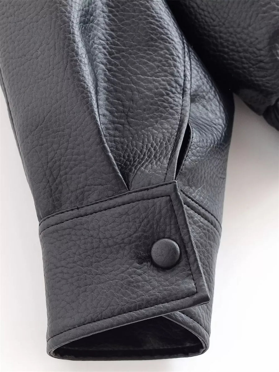 Asymmetrical Faux Leather Moto Jacket in Black