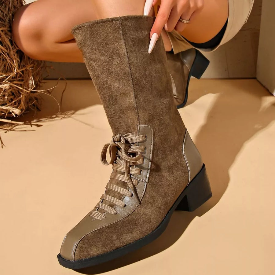 Mid-calf Block Heel Boots in Black with block heel
