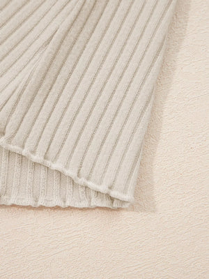 Beige ribbed long-sleeve top with delicate lace trim detail