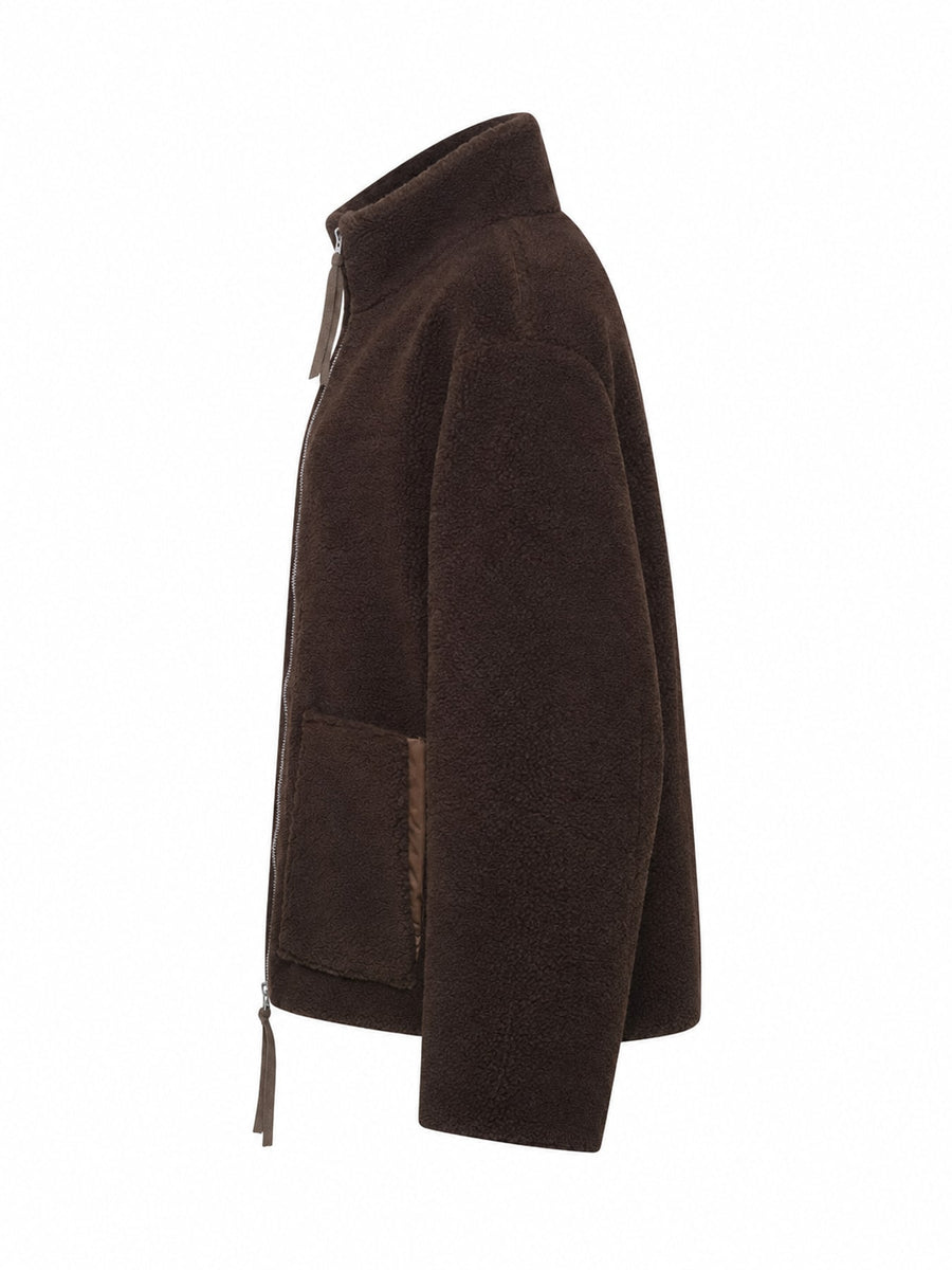 Khaki-Ribbed sherpa jacket