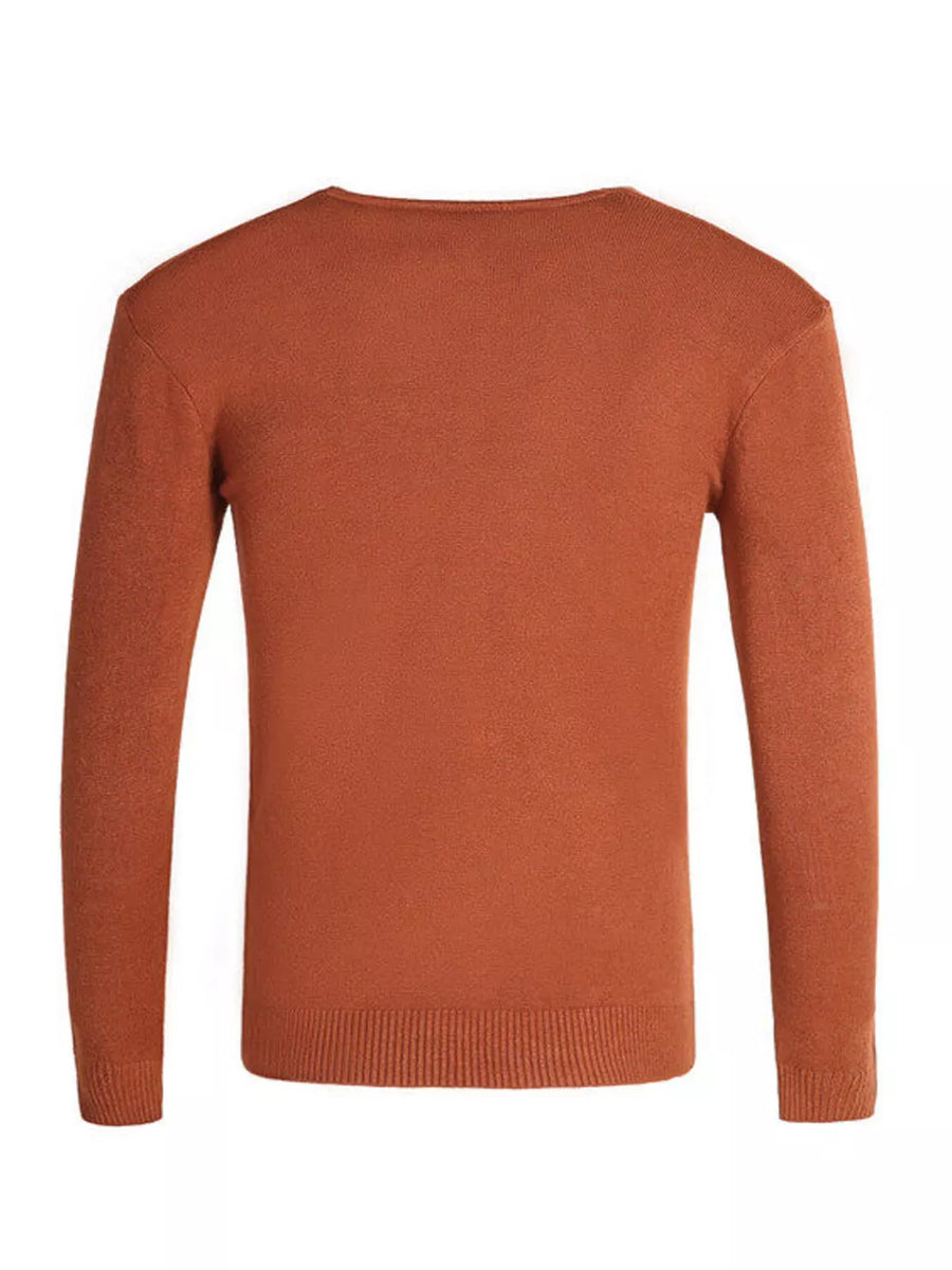Caramel Men's Plus Size Solid Color Long Sleeve Knit Top