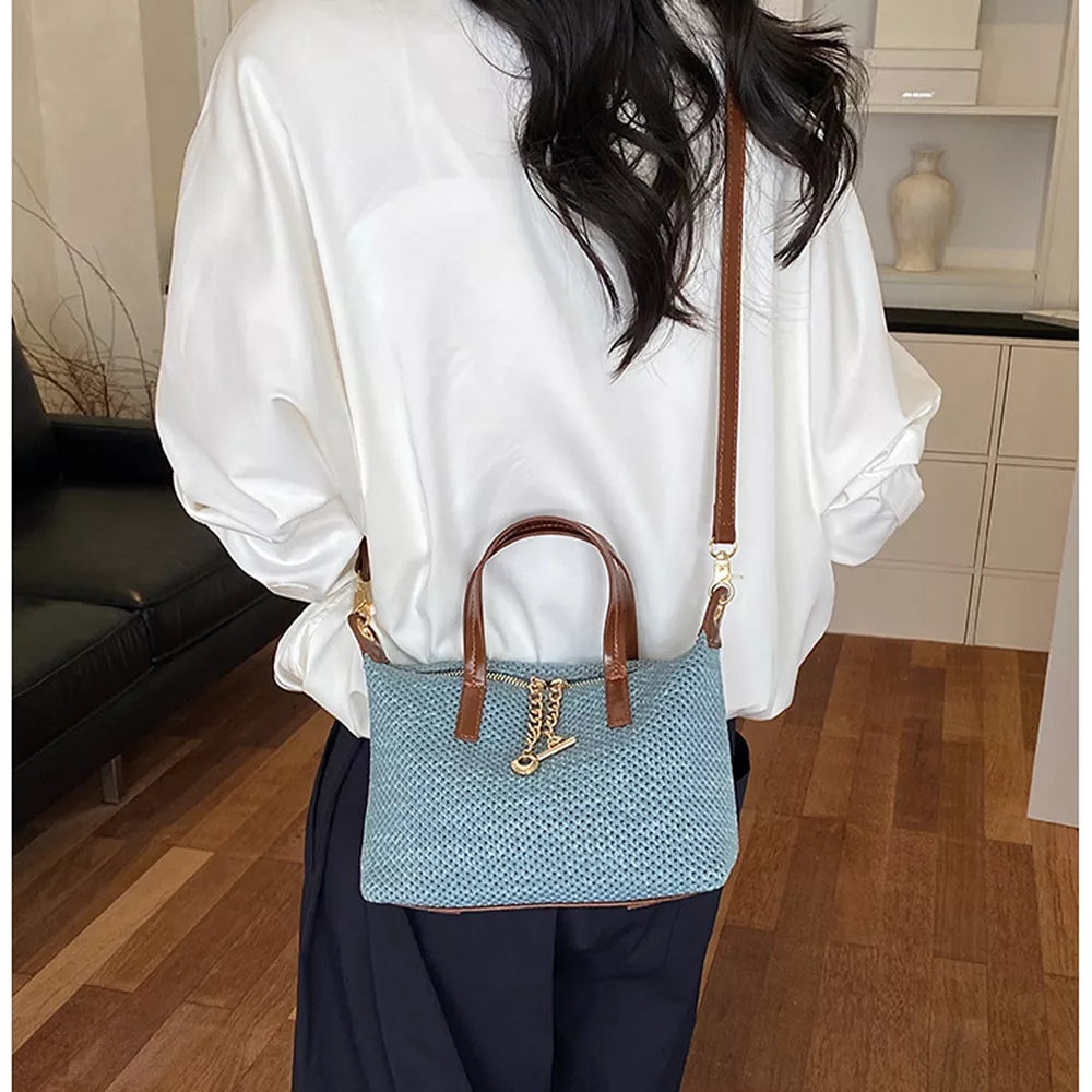 crossbody bag in Blue with woven texture and small