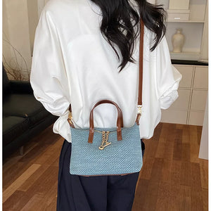 crossbody bag in Blue with woven texture and small