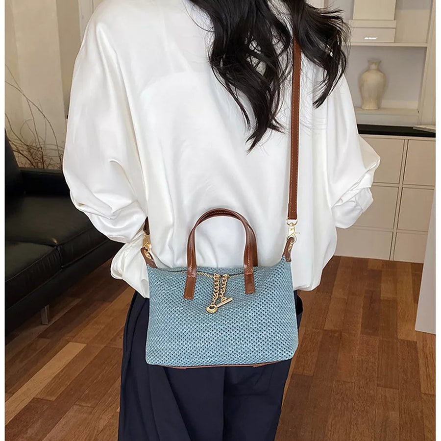 crossbody bag in Blue with woven texture and small