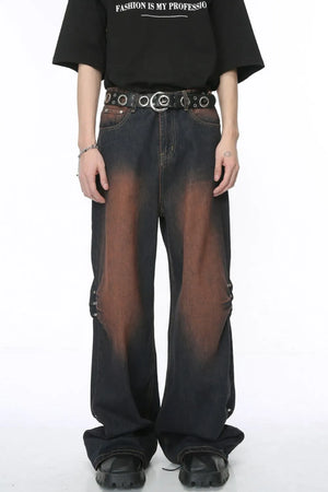 Acid wash flare jeans in dark denim with stud details and a wide leg
