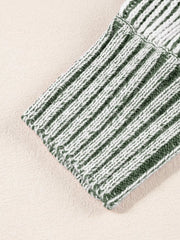 Relaxed ribbed knit sweater in stripe pattern with boat neck.