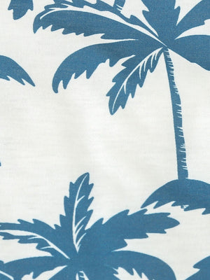 Baby set in Sky Blue cotton with a tropical palm print and drawstring detail.