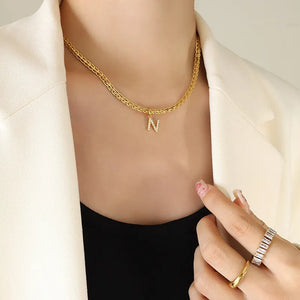 Gold plated chain necklace with pavé initial N charm