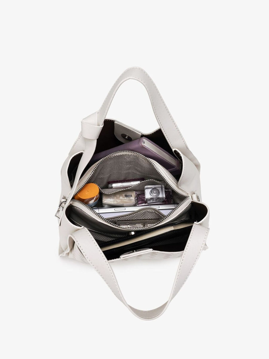 White crossbody bag with zip-top and woven