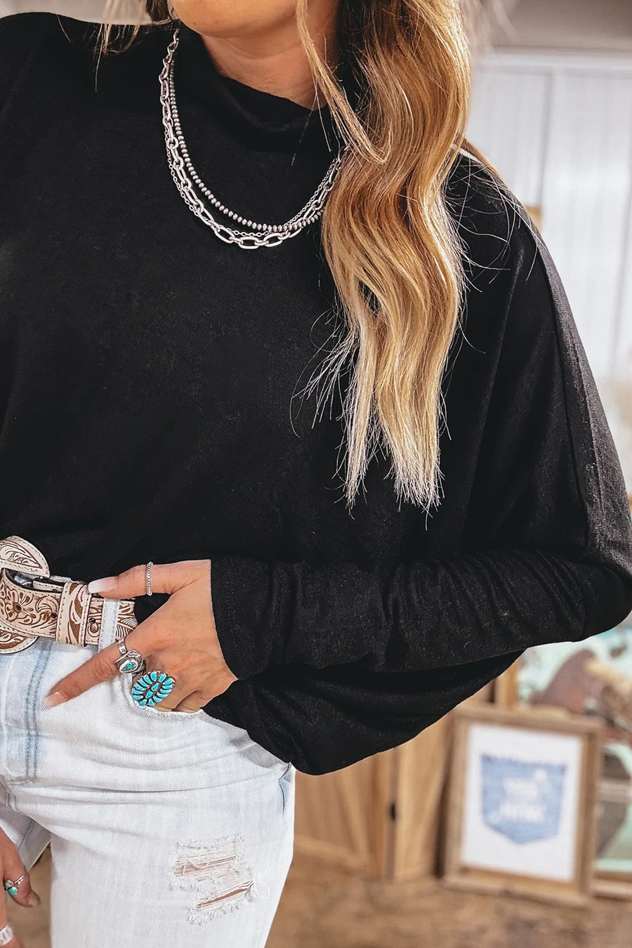 minimalist top in Black with mock neck