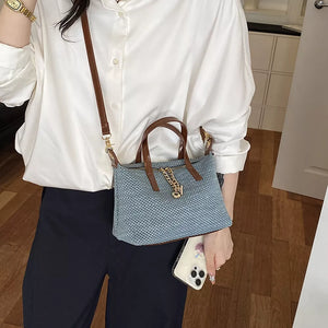 crossbody bag in brown with woven texture and small