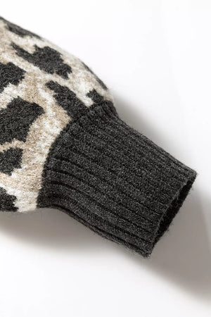 oatmeal pullover sweater with pullover and leopard-print