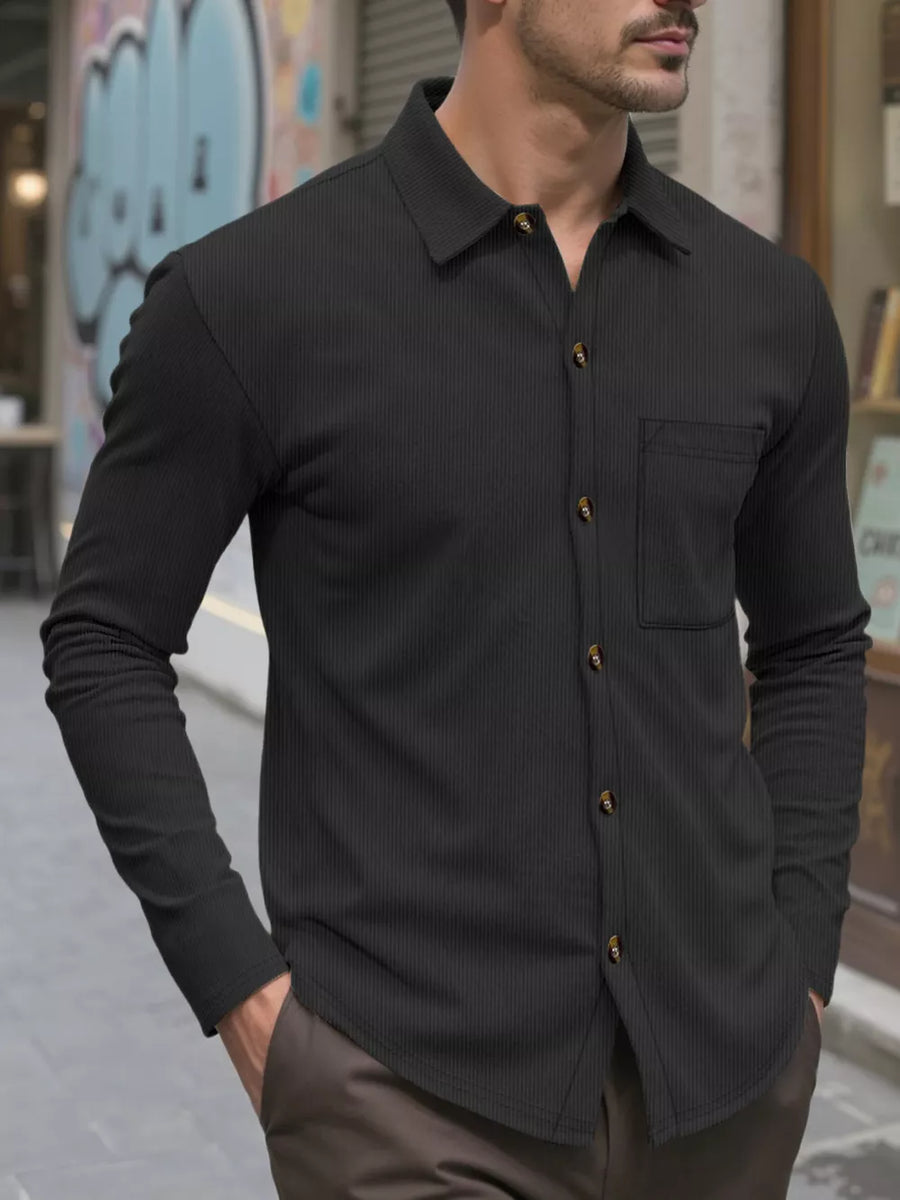 Army Green Men's Full Size Casual Button Up Long Sleeve Shirt