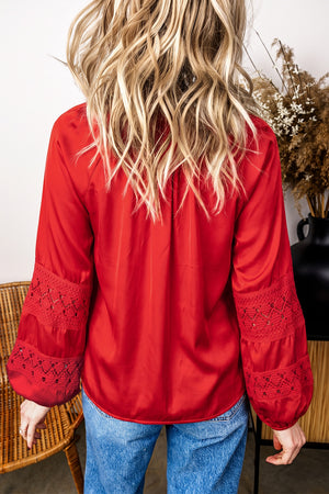 60% polyester, 40% viscose Care instructions: Machine wash cold blouse in Scarlet with relaxed silhouette