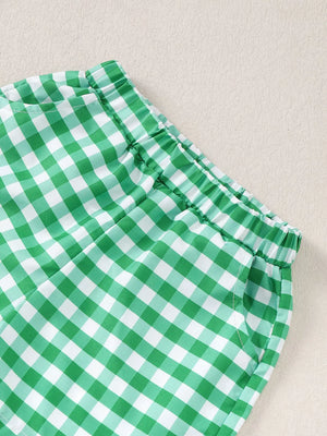 Children's Turtle Round Neck Top And Gingham Shorts Set option 4