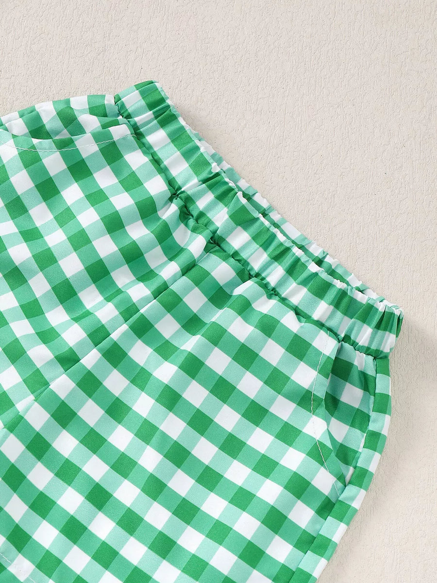 Children's Turtle Round Neck Top And Gingham Shorts Set option 4