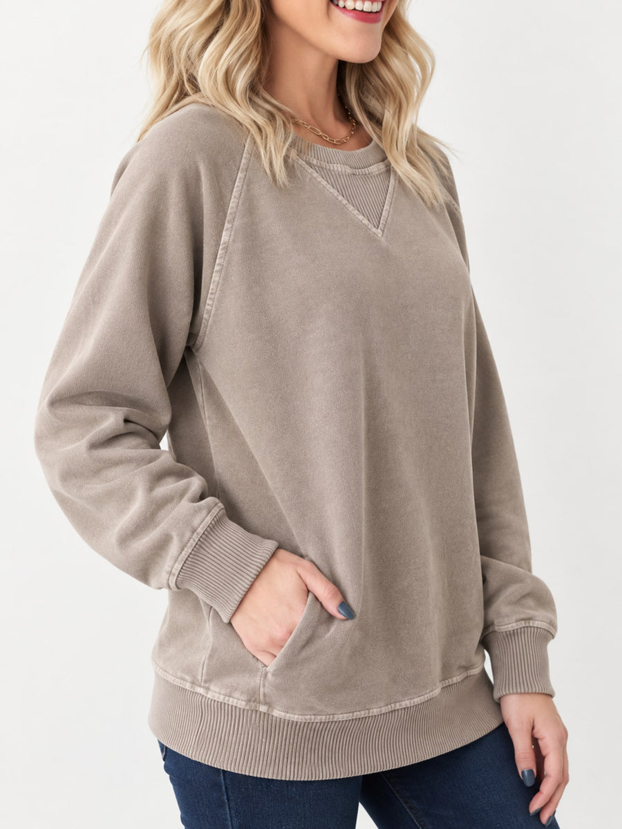 Polyester Care instructions: Machine wash cold sweatshirt in Mocha with relaxed silhouette