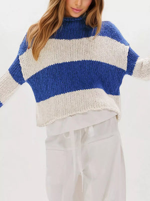 cream pullover sweater featuring Ribbed and striped